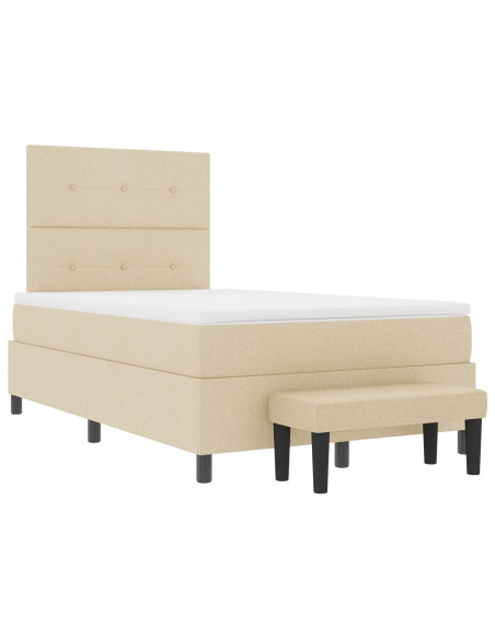 Letto box spring con materasso e panchina crema 120x200 cm tessuto