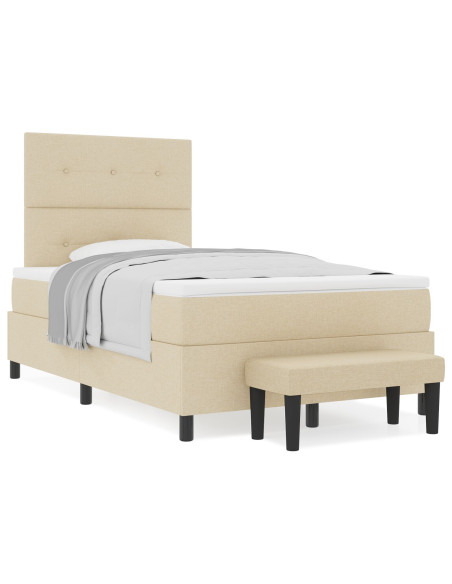 Letto box spring con materasso e panchina crema 120x200 cm tessuto