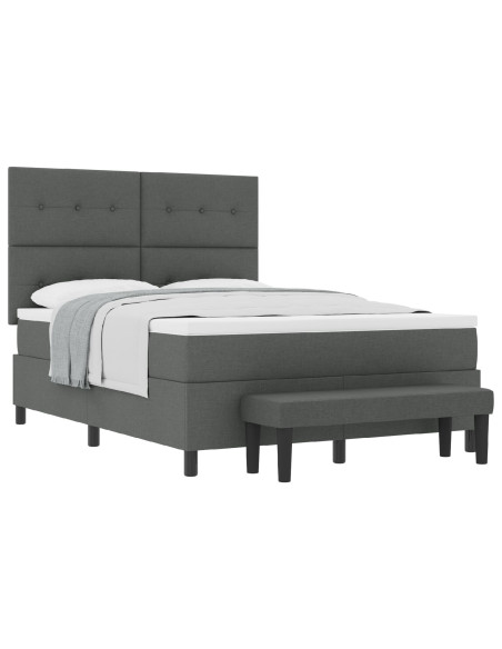 Letto con Rete a Molle e Materasso & Panca Grigio Scuro 140x190 cm Tessuto