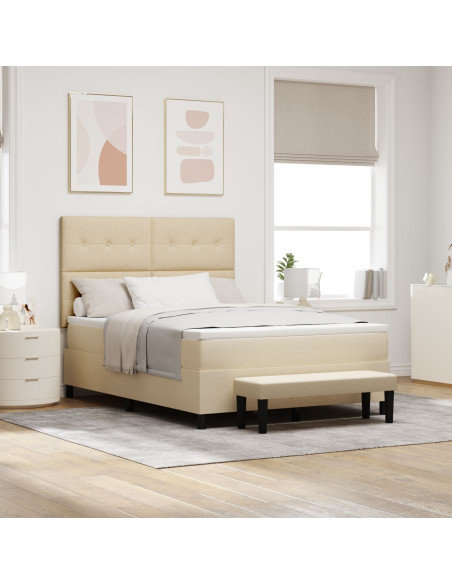 Letto con Rete con Materasso e Panchetto Crema 140x190 cm Tessuto
