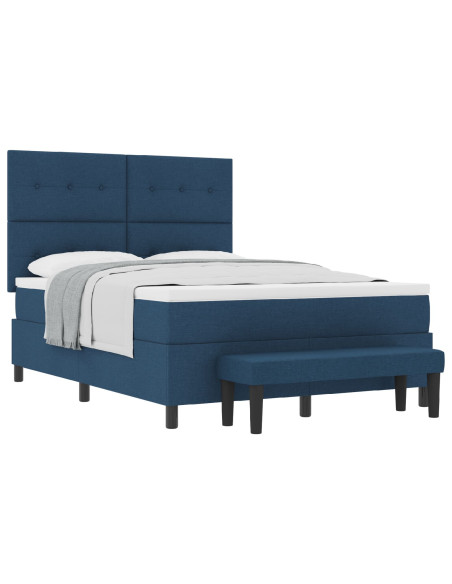 Letto con Box Spring e Materasso & Panchina Blu 140x190 cm Tessuto