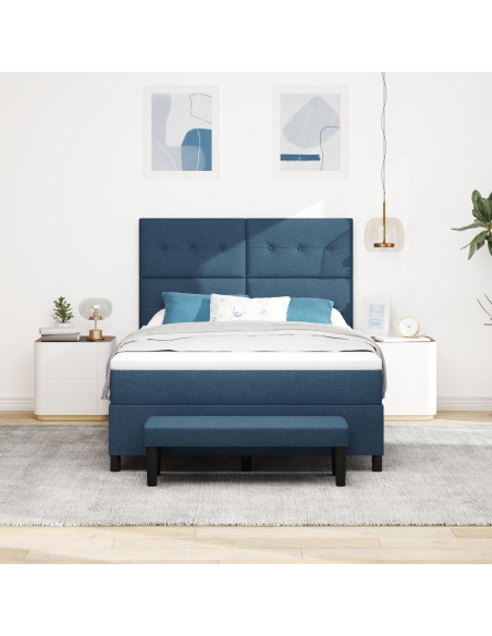 Letto con Box Spring e Materasso & Panchina Blu 140x190 cm Tessuto