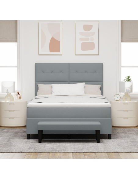 Letto a Molle con Materasso e Panchina Grigio Chiaro 140x200 cm in Tessuto