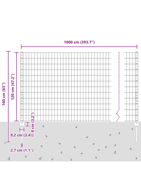 Recinzione con Posto Argento 1,2 x 10 m Acciaio