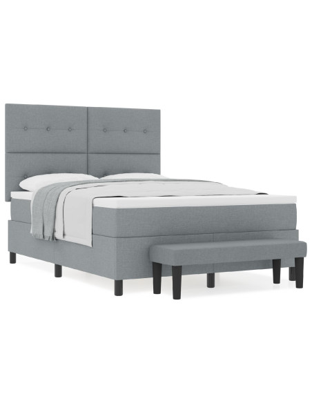 Letto a Molle con Materasso e Panchina Grigio Chiaro 140x200 cm in Tessuto