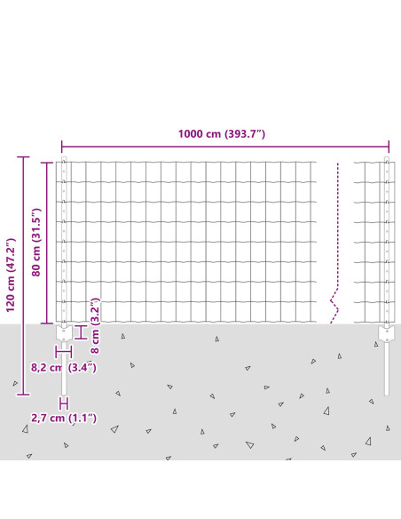 Recinzione con Posto Argento 0,8 x 10 m Acciaio