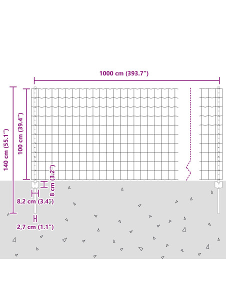 Set di Recinzioni da Giardino  Set di 2 Acciaio Zincato 10 x 1 m