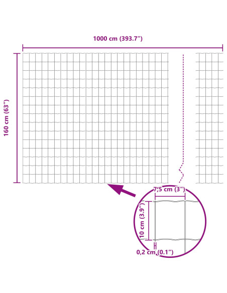 Recinzione con Posto Argento 1,6 x 10 m Acciaio