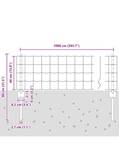 Recinzione con Posto Argento 0,4 x 10 m Acciaio