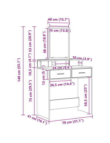 Tavolo da Trucco con cassetto Grigio Sonoma 79 x 41 x 140 cm