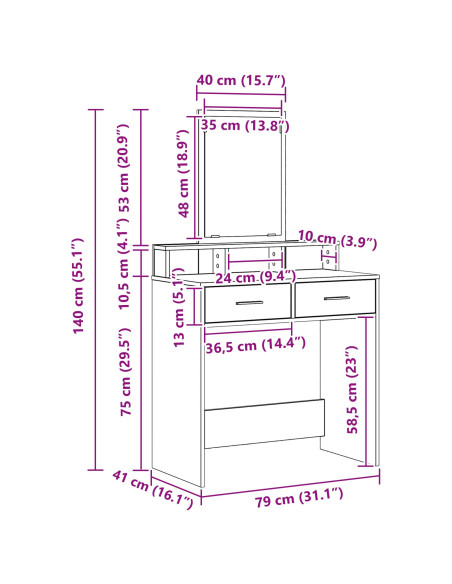 Tavolo da Trucco con cassetto Grigio Sonoma 79 x 41 x 140 cm