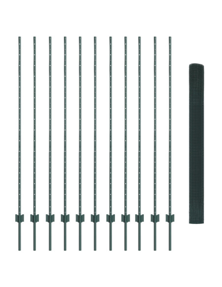 Recinzione in filo saldato con 11 pali a U Verde 1.5x25 m Acciaio