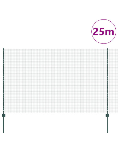 Recinzione in filo saldato con 11 pali a U Verde 1.5x25 m Acciaio