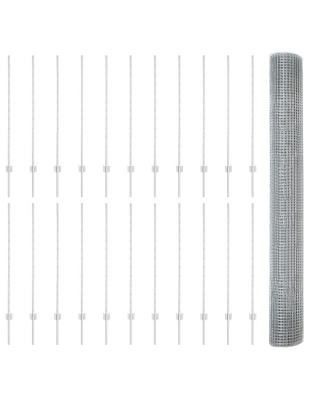 Recinzione in Rete Saldato  con 44 Pali U Argento 1.2x50 m Acciaio