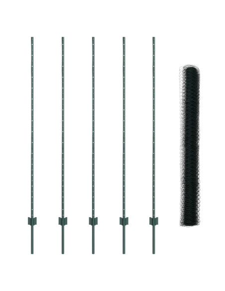 Pali della Recinzione  5 pz U-Channel Verde 150 cm Acciaio, Recinzione Esagonale  Verde 1,5x10 m Acciaio