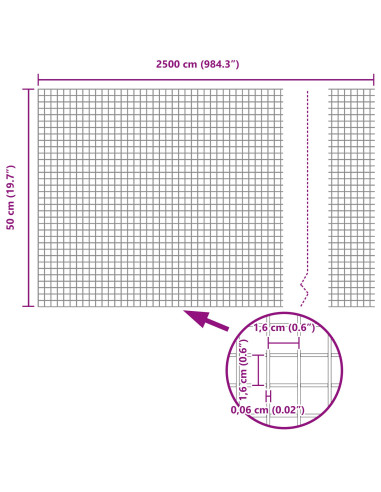 Recinzione con Posto Argento 0,5 x 25 m Acciaio