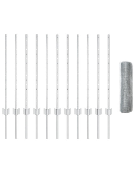 Recinzione in Filo Saldato con 11 Post in Acciaio Argento 0.8x25 m
