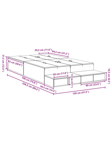 Struttura letto con contenitore Grigio cemento 120 cm