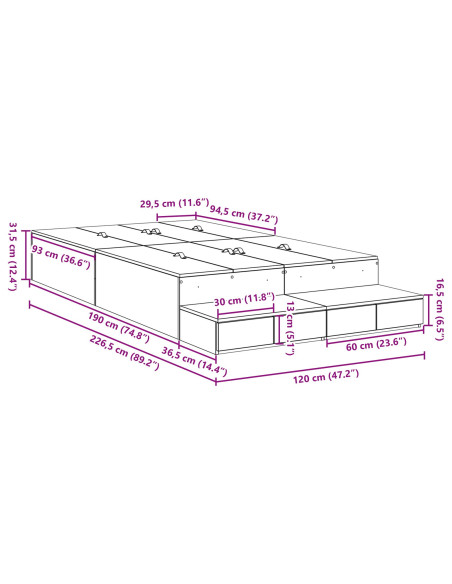 Struttura letto con contenitore Grigio cemento 120 cm