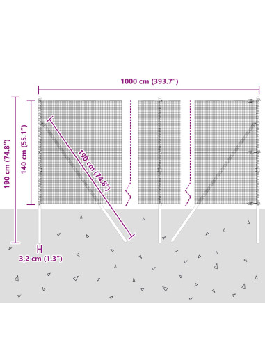 Palo della recinzione Grigio 10 x 1,4 m (rete 12 x 12 mm)