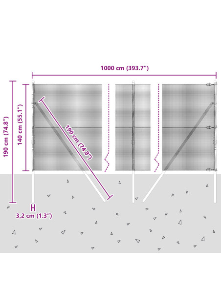 Palo della recinzione Grigio 10 x 1,4 m (rete 12 x 12 mm)