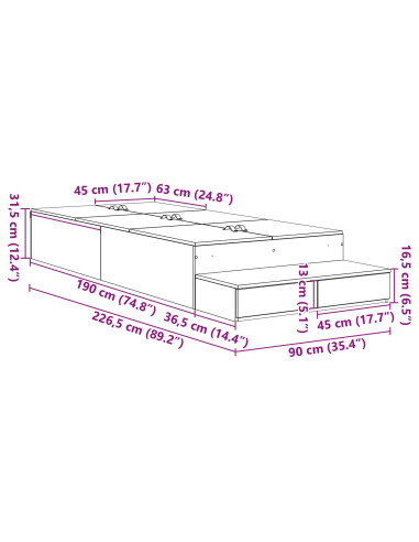 Struttura letto con contenitore Bianco 90 cm Legno multistrato