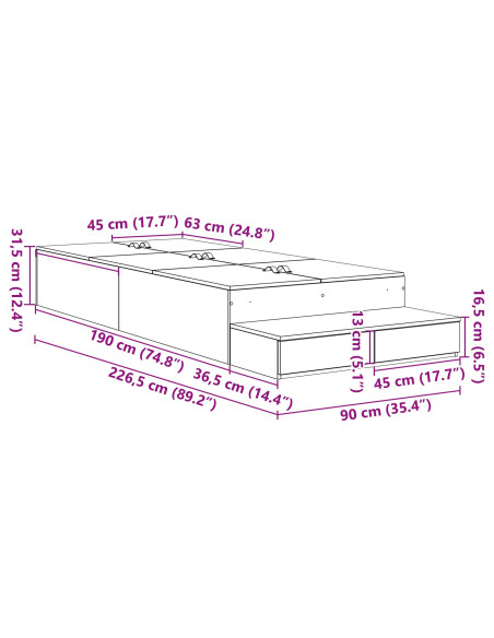 Struttura letto con contenitore Bianco 90 cm Legno multistrato