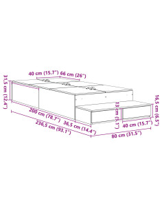 Struttura letto con contenitore con cassetto Rovere Nero 80 cm