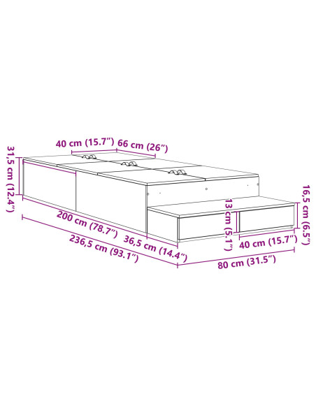 Struttura letto con contenitore con cassetto Rovere Nero 80 cm