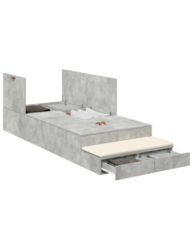 Struttura letto con contenitore Grigio cemento 75 cm