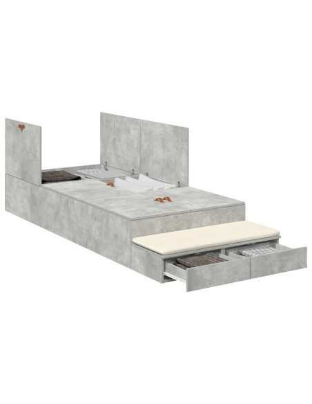Struttura letto con contenitore Grigio cemento 75 cm