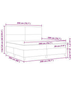 Letto a molle con testiera Grigio chiaro e bianco 200 x 200 cm