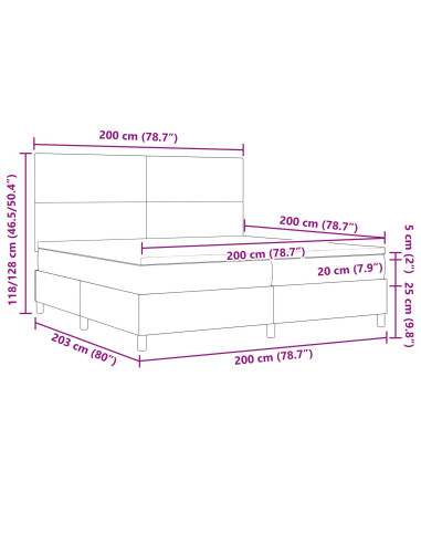 Letto a molle con testiera Grigio chiaro e bianco 200 x 200 cm