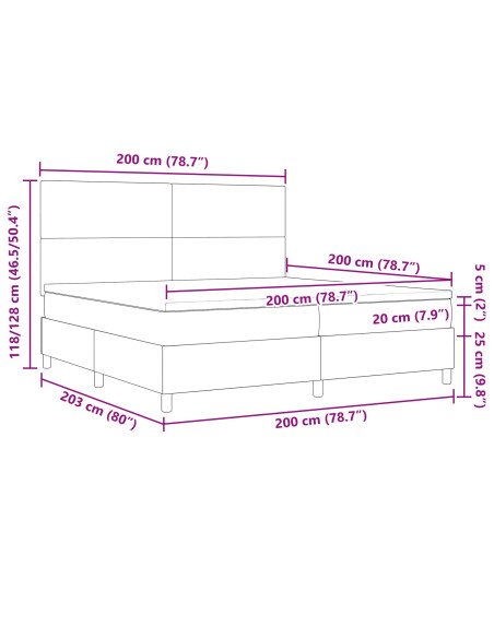 Letto a molle con testiera Grigio chiaro e bianco 200 x 200 cm