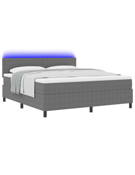 Letto Box Spring  con Materasso & Luce LED Grigio Chiaro Super King Tessuto Corduroy