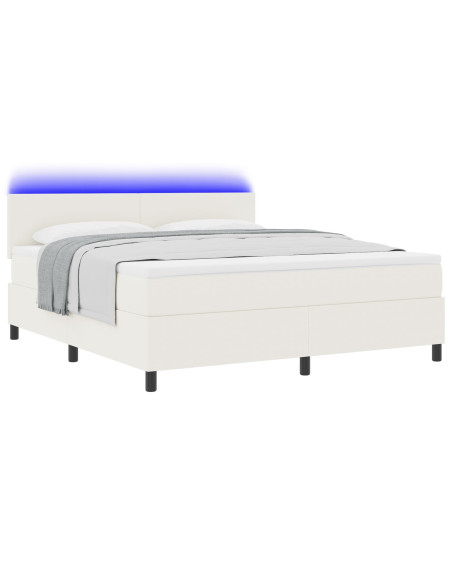 Letto Box Spring con Materasso & LED Crema Super King in Velluto