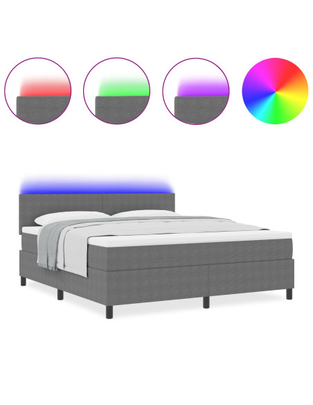 Letto Box Spring  con Materasso & Luce LED Grigio Chiaro Super King Tessuto Corduroy