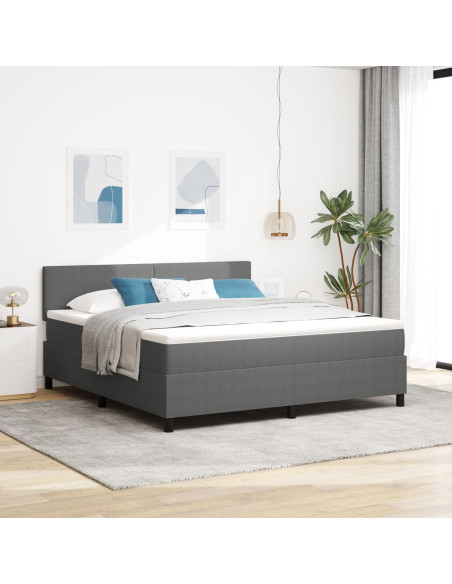 Letto Box Spring  con Materasso & Luce LED Grigio Chiaro Super King Tessuto Corduroy