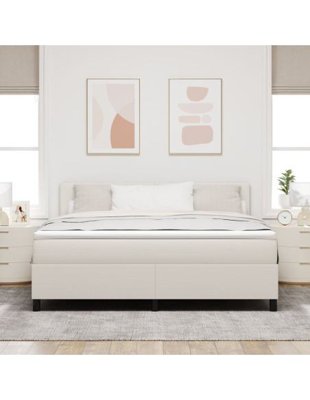 Letto Box Spring con Materasso & LED Crema Super King in Velluto