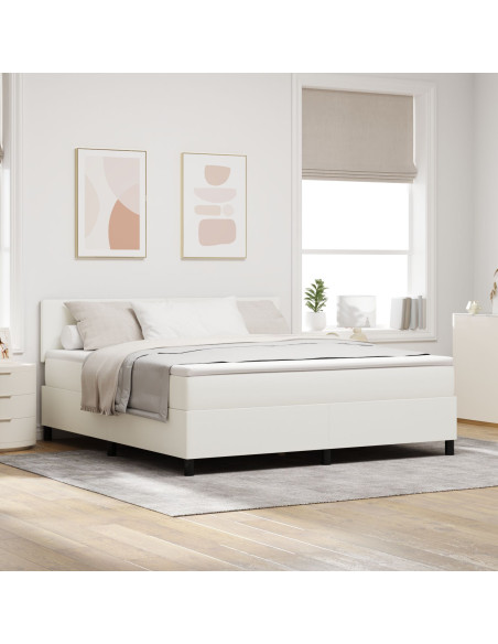 Letto Box Spring con Materasso & LED Crema Super King in Velluto