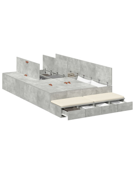 Struttura Letto con Contenitore vitaXL Grigio cemento Legno ingegnerizzato