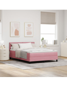 Letto a molle con materasso Rosa 140 x 190 cm Velluto 2