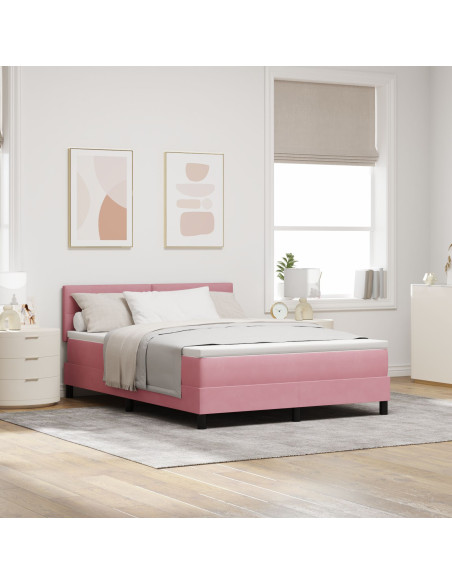 Letto a molle con materasso Rosa 140 x 190 cm Velluto