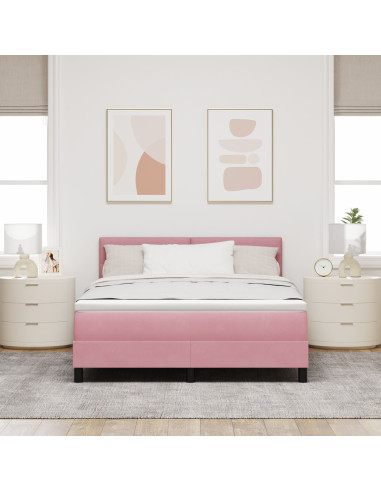 Letto a molle con materasso Rosa 140 x 190 cm Velluto