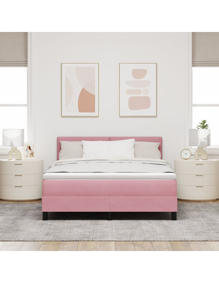 Letto Box Spring con materasso Rosa 140x190 cm Velluto