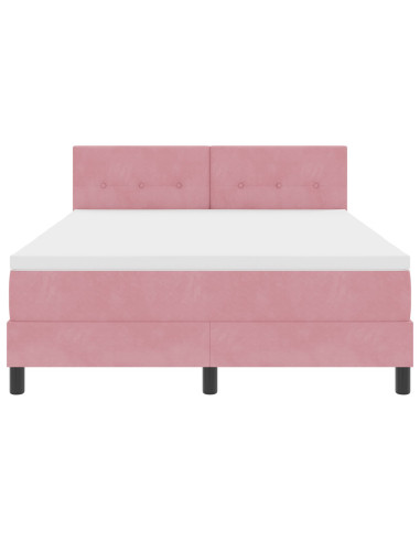 Letto a molle con materasso Rosa 140 x 190 cm Velluto
