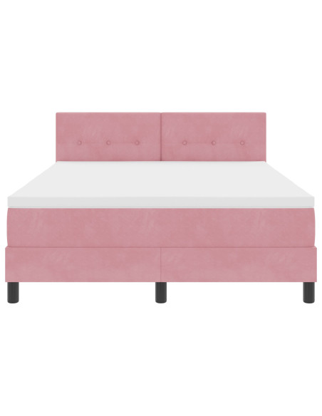 Letto a molle con materasso Rosa 140 x 190 cm Velluto