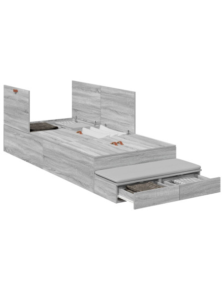 Struttura letto contenitore grigia Sonoma 80x200 cm