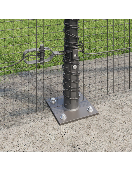 Recinzione in Rete Saldato con 13 Pali Flangiati Grigio 1.5x50 m Acciaio
