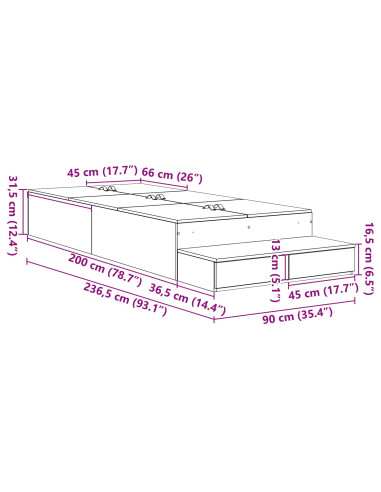 Struttura letto con contenitore con cassetto Rovere fumé 90 cm